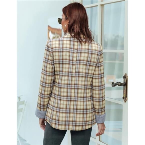 Womens Blazer Jackets with Pockets Plaid2 - Picture 4 of 5